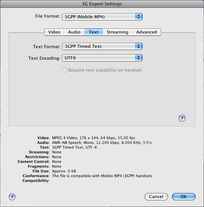 PcP Encodings - 3GPP (Mobile MP4) - Text Settings